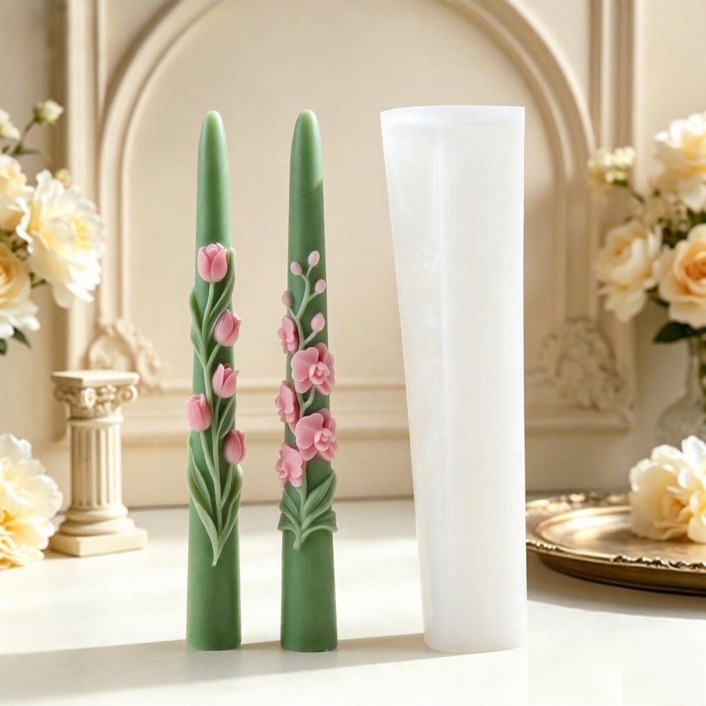 Candle Making Easy - Lange stokvormige bloemkaars siliconen mal 3D